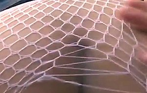 Tranny in white fishnet banged