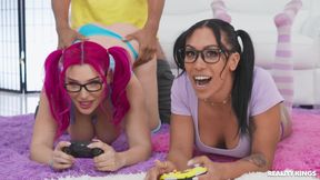 Real Gamers Only Pause For Big Black Dick Part 2: Interracial Threesome feat. Alex Jones, Lily Lou, and Mikey Star