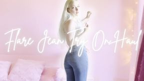 trying on jeans