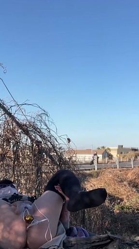 Self-training No. 82: Spreading My Tucked Pussy Wide Open by the Toll Road