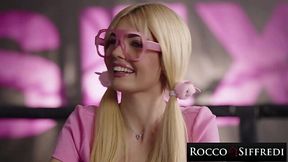 Blonde Luna Gets Wrecked By Giant Black Cock On Pink Bed On Podcast