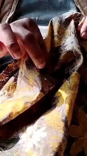 78 Satin Handjob - Dick Head Rub and Cum on Satin Silky Yellow Suit of Stepsister