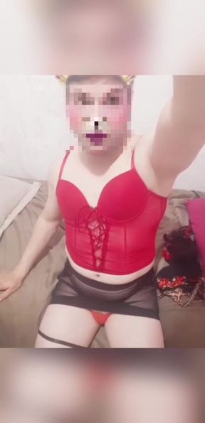 Wearing sexy lingerie and trans panties