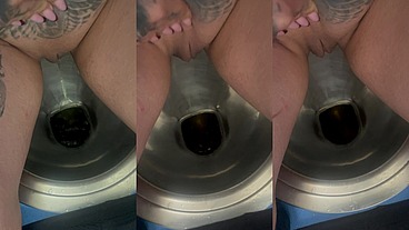 Sabien DeMonia solo piss close up in public toilet