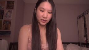 Innocent Asian girl reads aloud while studying, turns on sexy Onii-chan
