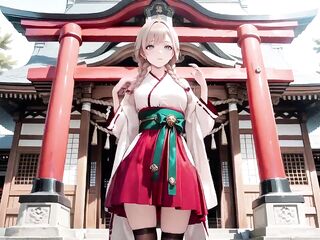 Forbidden Contrast Between Shrine & Bedroom, Soaked Secrets Beneath Red & White Kimono.