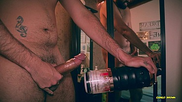 Big Uncut Cock Latino Camilo Brown Fucking Fleshlight Shooting A Big Load And Eating His Own Cum