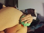 Cute Femboy fucked and gaped by carrot dildo