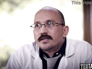 Pervert doctor makes his BBC patient rail a Asian MILF as this man watches