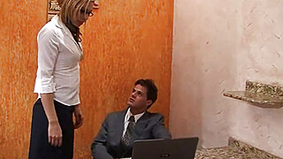 Blonde tranny secretary is asked to fuck her boss's tight ass nice and hard