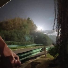 Masturbating Naked on the Side of the Freeway at Night