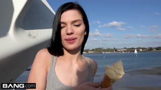 Teen Sadie Blake POV blowjob in a public car