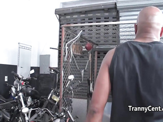 Auto mechanic fucks slutty t-girl