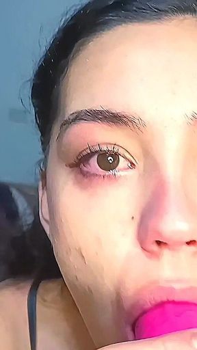 Hot College Girl Deepthroating a Dildo and Keeps Asking for Cum on Her Face