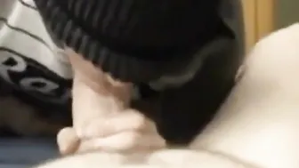 Amateur twink gives a hot blowjob in shackles