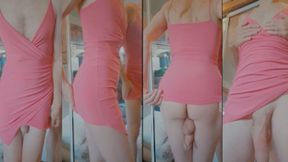 Heteroflexible K crossdressing 116: slender fit older hung transvestite pink cocktail dress