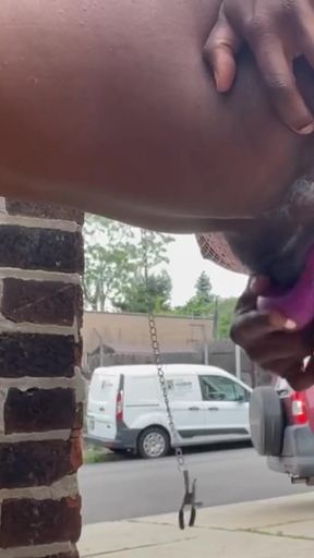 Walking Around in Fishnet Dress Fucking My Pussy on Public Staircase