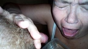 John is pissing all into Jen's open mouth