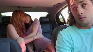 Ravishing lesbians please each other on the car