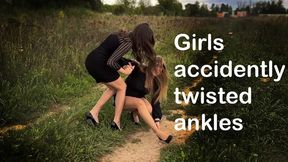 Girls accidently twisted ankles during the walking video, twisted ankle, feet massage