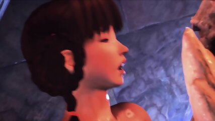 Animated asian girl wanted to be fucked by a monster - 3d monster's cock fucks bitch in anal and cum inside, and cum on face