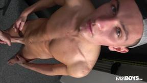 ”Oiling & jerking off big dick stud”