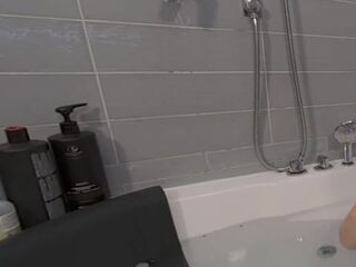 Solo brunette hair Cinderella plays with a sextoy in the washroom in 4K.