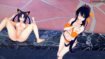 Akeno and Kuroka Threesome - HS DXD NTR Madness 11 "Lust at the Pool"