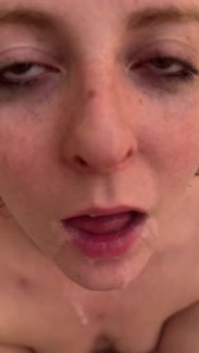 Submissive Redhead Takes Multiple Loads - Bukkake Gangbang