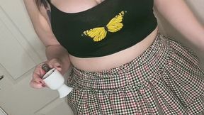 Full body video smoking a cork wearing my mini-skirt, heels and crop top