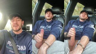 Danny blu jerks off to his massive BBC in the van park