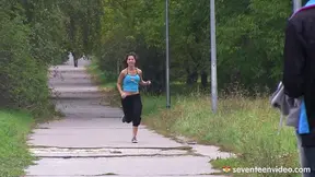 Jogging Girl Surprised by Thick Cock Ride Ends Up Climaxing Hard