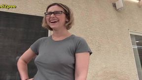 omorashi red august teased for wetting her shorts