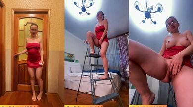 MILF on a ladder wets herself squirting desperation goldenshower