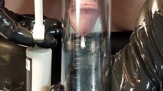 Latex glove masturbation and ejaculation with penis pump and urethral sounding