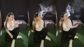 Smoking in workout clothes and white sneakers, vans, blowing big clouds, full body view - Smokingrapunzel - smoking fetish