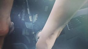 Driving in flip-flops and pedaling blue nail polish