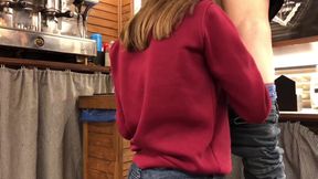 First Blowjob at Work - Sucking a Cock While Kneeling Under the Bar Counter