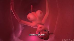 Trans futanari bangs and licks her giant busty counterpart in animated 3D sex