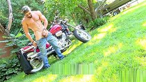 Maskurbate Hunky Biker Jerks Dick Outside
