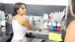 My Stepmom Fucks My Small Pussy In The Kitchen While She Washes The Slab