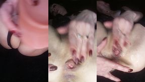 jouissance-squirt en body plumetis noir avec les doigts partout. clito chatte et...