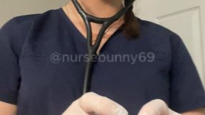 POV Physical Exam Otoscope, Stethoscope, Manual BP Cuff in Navy Scrubs 4K