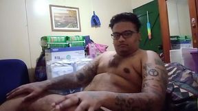 Vaibhav Jerks Off &amp_ Cums In His Blue Cock Case Undies Whilst Laying On His Bed
