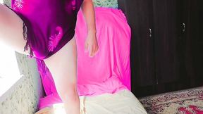 Soft Feminine Femboy Stretching Legs in Yoga Outfit