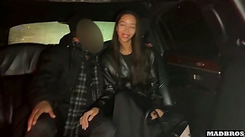 Beautiful ebone babe gets fucked by BBC in the Limo
