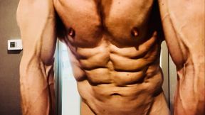 Flexing shredded muscles with ab punching and jerking off HD