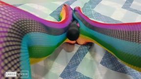 Sexy MILF shows off colorful socks while worshiping feet