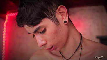 Hot Skinny Twink Jerking His Big Cock And Playing With His Precum And Cum