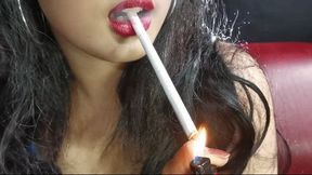 "Aiko asian smoker upclose blowing smoke in your face"